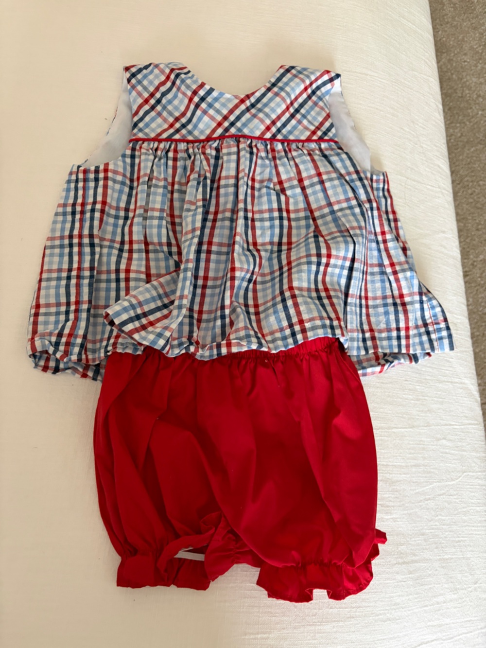 Little English Red and Blue Plaid Top with Red Bloomers